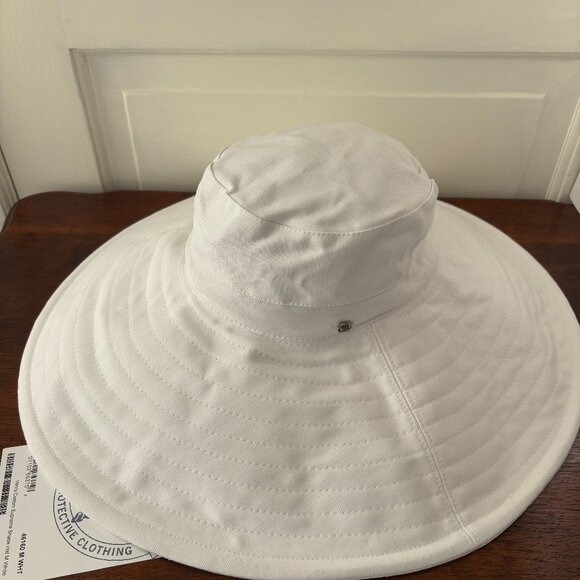 Solumbra Sun Precautions Supreme Shade Hat White Cotton Wide Brim MED New main image 12
